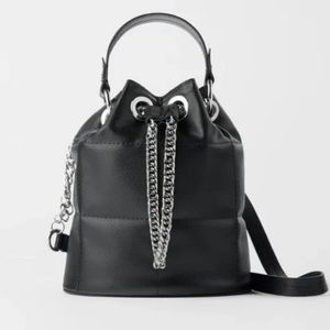 Zara Small Leather Bucket Bag with Silver Details